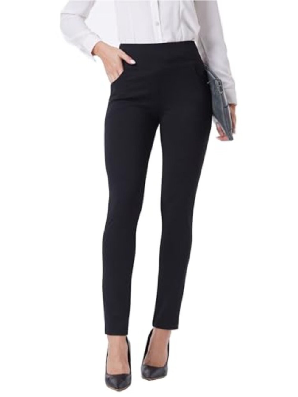 Women's Stretch Pull On Skinny Leg High Rise Work Pants with Pockets